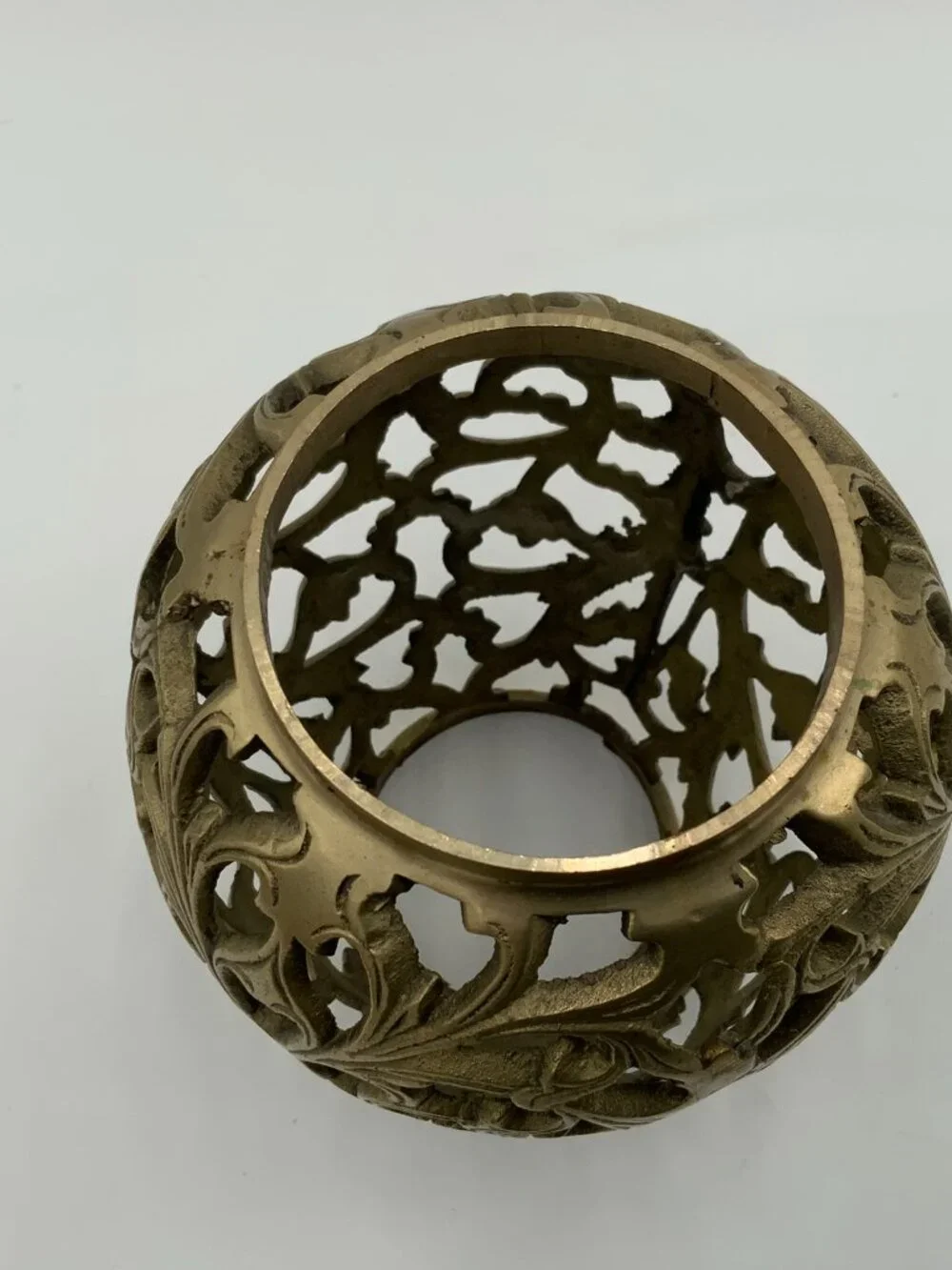 Brass Ornate Luminary Open Bottom Lattice Leaf Motif 5 1/2